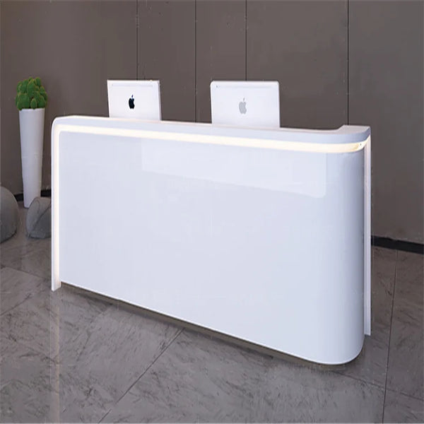 Modern Design L Shape Hotel White Reception Counter Front Desk with LED Lights