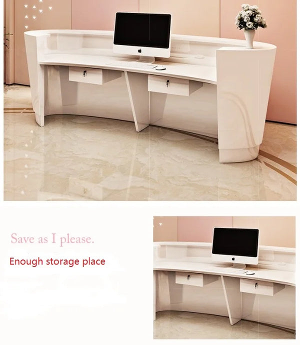 Modern Beauty Salon Half Round Office White Reception Desk Hotel Front Desk