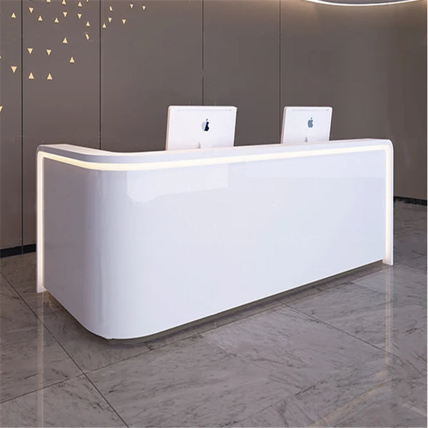 Modern Design L Shape Hotel White Reception Counter Front Desk with LED Lights