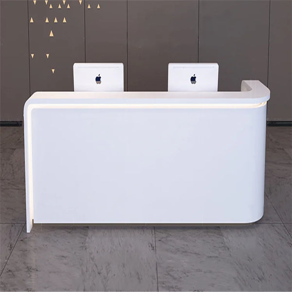 Modern Design L Shape Hotel White Reception Counter Front Desk with LED Lights