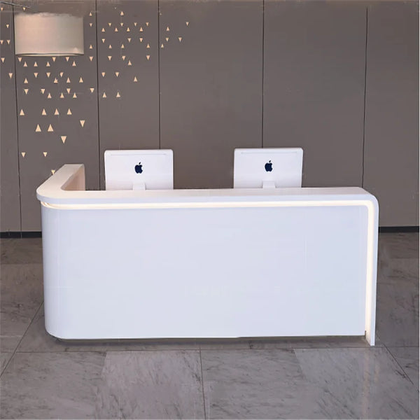 Modern Design L Shape Hotel White Reception Counter Front Desk with LED Lights